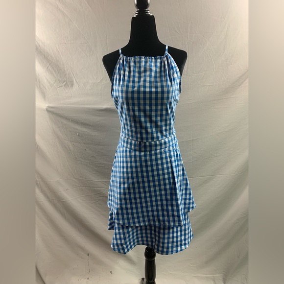 Gingham Print Tie Backless Halter Neck Ruffle Hem Dress - Picture 5 of 8